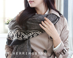 [BD14JW025] M.herringbone scarf (black+beige)